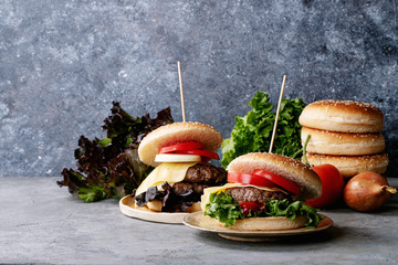 Homemade hamburger with fresh vegetables