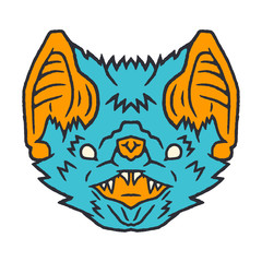 Bat Face. Bat Face Cartoon Style. Occult Bat Face on white background isolated. Stock Vector Illustration. Cartoon style.