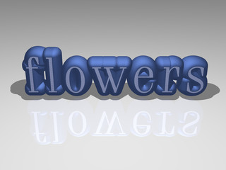Fototapeta premium Colorful flowers written with 3D illustration from a front perspective, ideal image for conceptual and visual display