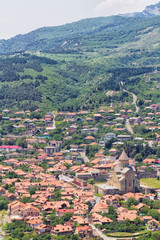 View to confluence Aragvi and Mtikvari rivers and town of Mtsheta from Jvari church. Georgia