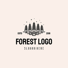 Simple Flat Pine Forest logo hipster retro vintage vector template