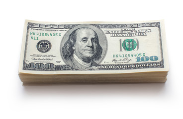 stack of US dollars on white background