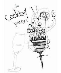 Sketch of cocktails, alcohol drinks - 349162669