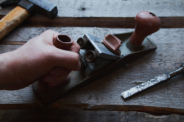 old tools on wooden background