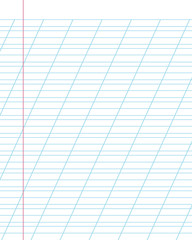 A sheet of school notebook in a ruler with a slanting line. School concept. Illustration.