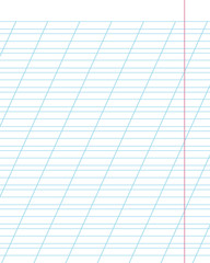 A sheet of school notebook in a ruler with a slanting line. School concept. Illustration.