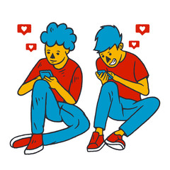 Social Addiction Vector illustration. People use smartphones to communicate.  Concept social addiction and smartphone addiction on white background isolated. Stock Vector Illustration.