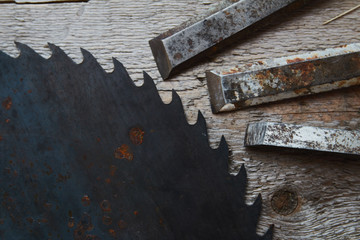 old tools on wooden background