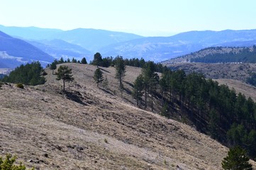 landscape of mountains and hills in spring