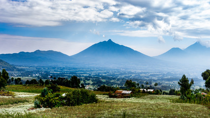 Fototapeta premium Rwanda, Volcanoes National park, majestic landscape, mountains, dramatic clouds.