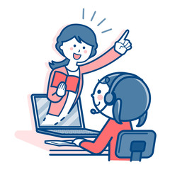 Girl taking online lessons / PC / Two colors