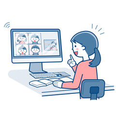 Teacher teaching online using a computer / Two colors