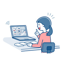 Teacher teaching online using a laptop computer / Two colors