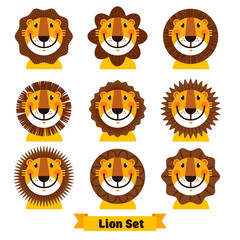Cute lion face icon, logo, symbol. Vector illustration isolated on a white background