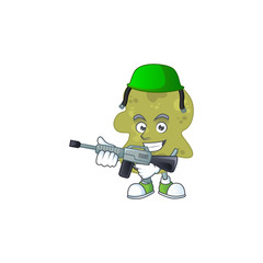 A mascot design picture of verrucomicrobia as a dedicated Army using automatic gun