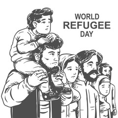 Hand drawn world refugee day with father and son Free Vector