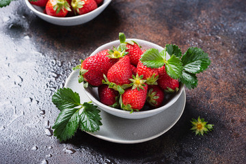 Fresh strawberry with a green leaves
