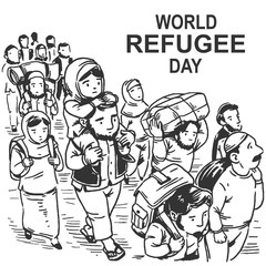Hand drawn world refugee day with father and son Free Vector