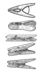 Clothespin illustration, drawing, engraving, ink, line art, vector