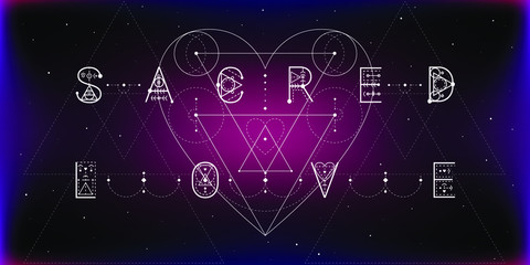 Beautiful vector illustrated sacred geometrical letters Sacred Love