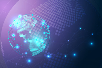 Global network connection with business concept and world map line, vector illustrator