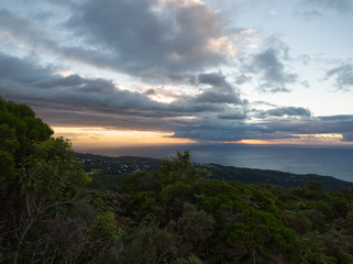 Viewpoint on the west coast at sunset in Reunion Island