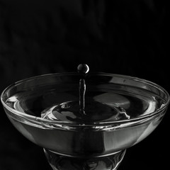 
a drop of water falls into a glass
