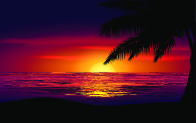 Fototapeta na wymiar glowing sunset on the beach