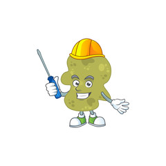 A cartoon image of verrucomicrobia in a automotive character