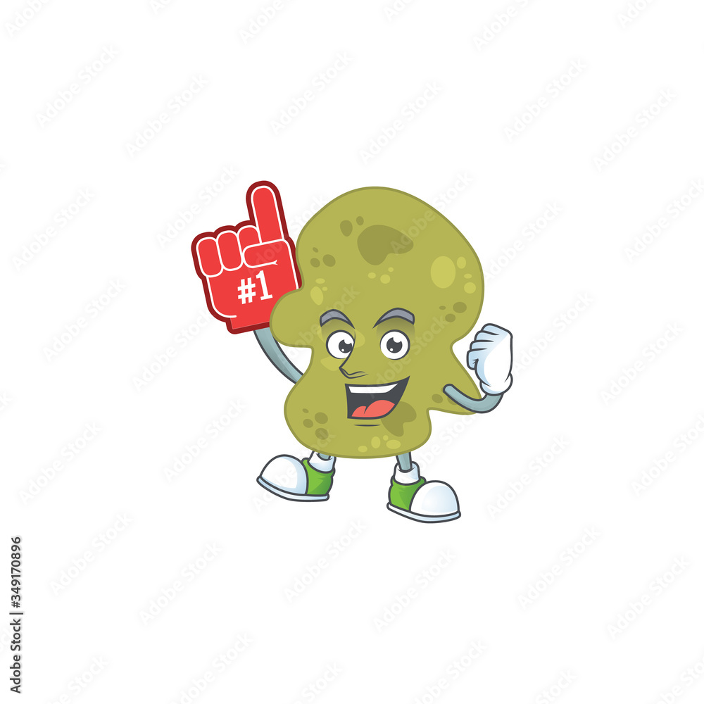 Poster Verrucomicrobia Cartoon character design style with a red foam finger