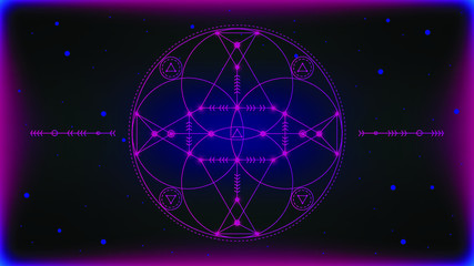 Vector illustration of the sacred geometry blue and pink gradient circle figure