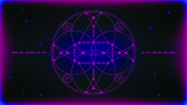 Vector illustration of the sacred geometry blue and pink gradient circle figure