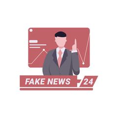 reporter report fake news. Fake news on TV. False information has report by reporter flat illustration EPS.10