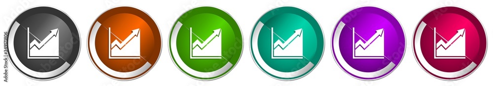 Poster Histogram icon set, silver metallic chrome border vector web buttons in 6 colors options for webdesign