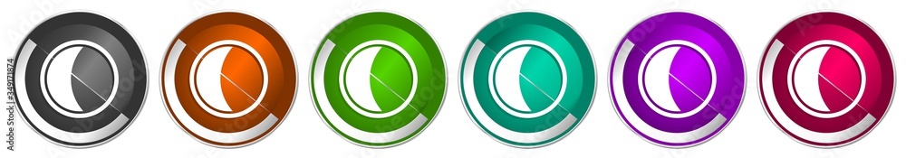 Leinwandbilder moon icon set, silver metallic chrome border vector web buttons in 6 colors options for webdesign