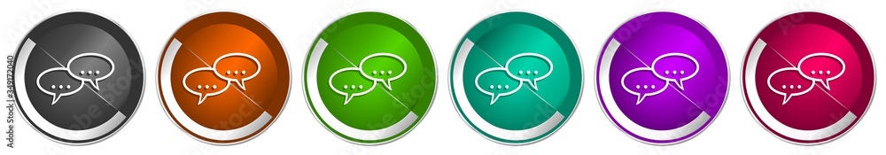 Poster Forum icon set, silver metallic chrome border vector web buttons in 6 colors options for webdesign