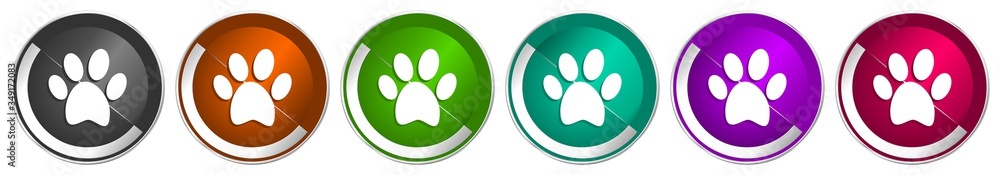 Fototapete foot icon set, silver metallic chrome border vector web buttons in 6 colors options for webdesign