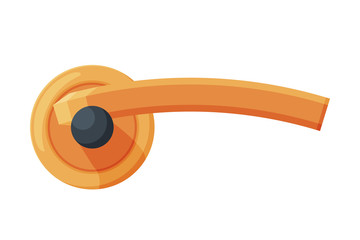 Metal Golden Door Handle with Push Mechanism for Entrance, House Interior Element Flat Style Vector Illustration