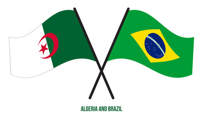 Algeria and Brazil Flags Crossed And Waving Flat Style. Official Proportion. Correct Colors