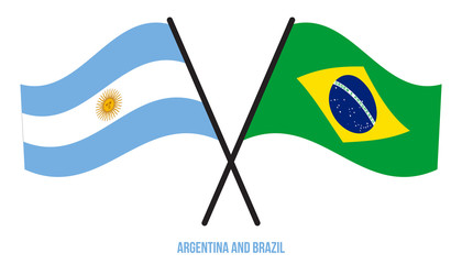 Argentina and Brazil Flags Crossed And Waving Flat Style. Official Proportion. Correct Colors