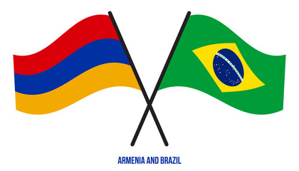 Armenia and Brazil Flags Crossed And Waving Flat Style. Official Proportion. Correct Colors