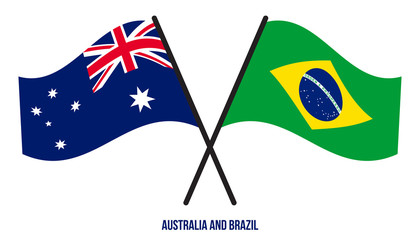 Australia and Brazil Flags Crossed And Waving Flat Style. Official Proportion. Correct Colors
