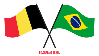 Belgium and Brazil Flags Crossed And Waving Flat Style. Official Proportion. Correct Colors