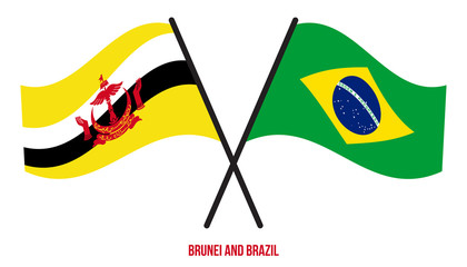 Brunei and Brazil Flags Crossed And Waving Flat Style. Official Proportion. Correct Colors