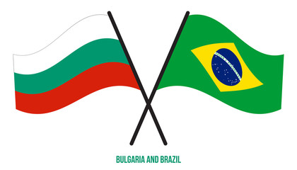 Bulgaria and Brazil Flags Crossed And Waving Flat Style. Official Proportion. Correct Colors