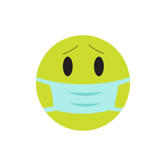 Crying sad yellow emoji face medical mask protecting coronavirus vector. Abstract funny flat style emoji emoticon reactions color icon