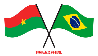 Burkina Faso and Brazil Flags Crossed And Waving Flat Style. Official Proportion. Correct Colors