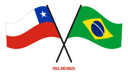 Chile and Brazil Flags Crossed And Waving Flat Style. Official Proportion. Correct Colors