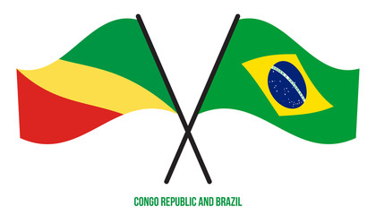 Congo Republic and Brazil Flags Crossed And Waving Flat Style. Official Proportion. Correct Colors