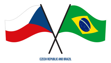 Czech Republic and Brazil Flags Crossed And Waving Flat Style. Official Proportion. Correct Colors